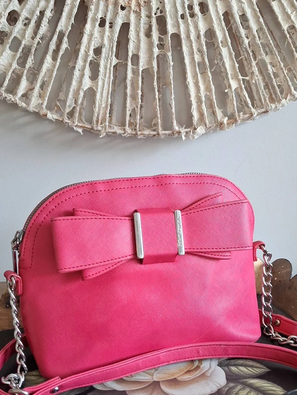 Betsey Johnson Hot Pink Large Bow Crossbody Bag